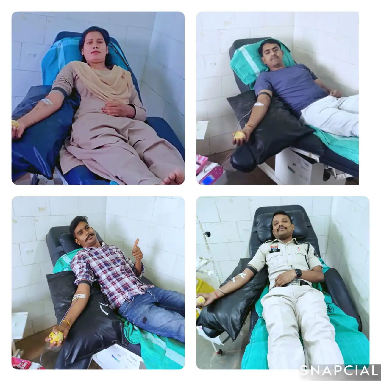 बेमेतरा पुलिस जवानों आरक्षक पीलाराम साहू, सुरेश यादव, युगांत साहू, महिला आरक्षक खेमा मरकाम ने किया रक्तदान